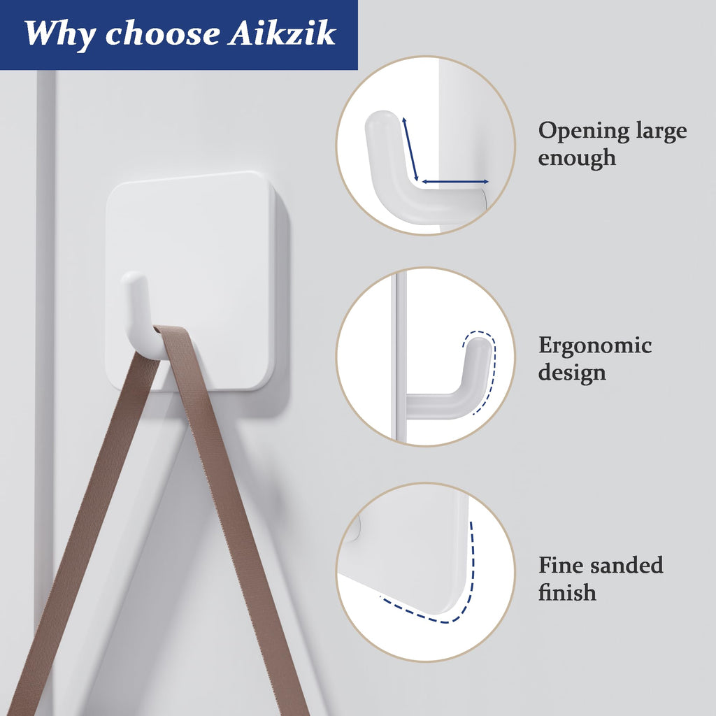 Aikzik 6 Pack Self Adhesive Hooks, Stainless Steel Sticky Hook Heavy Duty, Over 8kg Load - Hooks for Hanging for Towel, Coat, Key, Stick on Bathroom, Kitchen, Door and Wall
