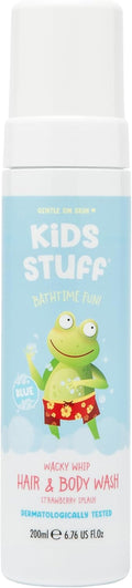 Kids Stuff Blue Wacky Whip Foaming Hair & Body Wash with Strawberry Splash Fragrance | Dermatologically Tested Kids Hair & Body Wash | Gently Cleanses Hair & Skin | Vegan | Cruelty Free | 200ml