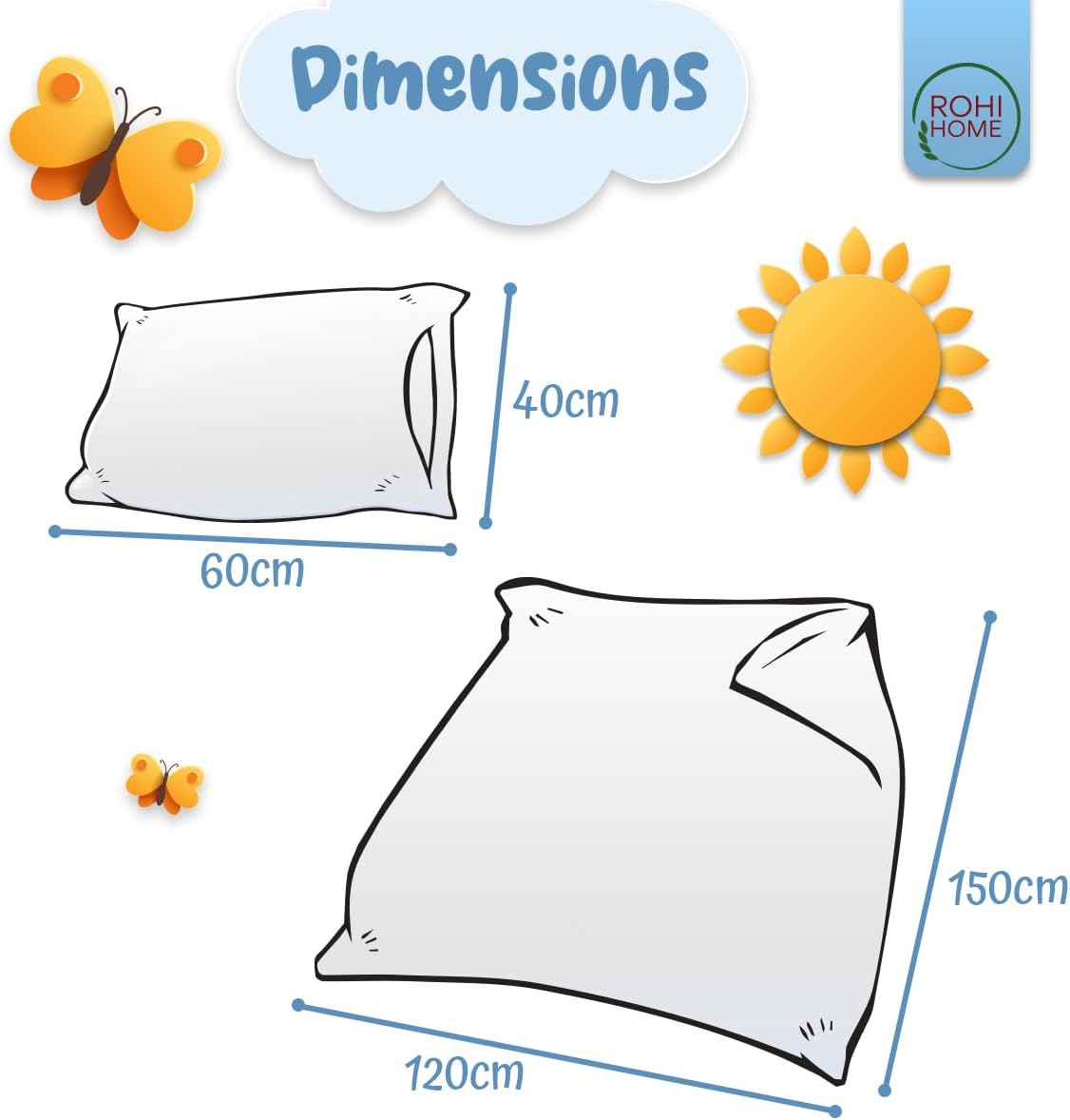 Rohi 7.5 Tog Cot Bed Duvet and Pillow Set – Microfibre Anti-Allergy Toddler Duvet & Pillow – Lightweight, Breathable & Ultra Comfy Baby Quilt 120cm x 150cm