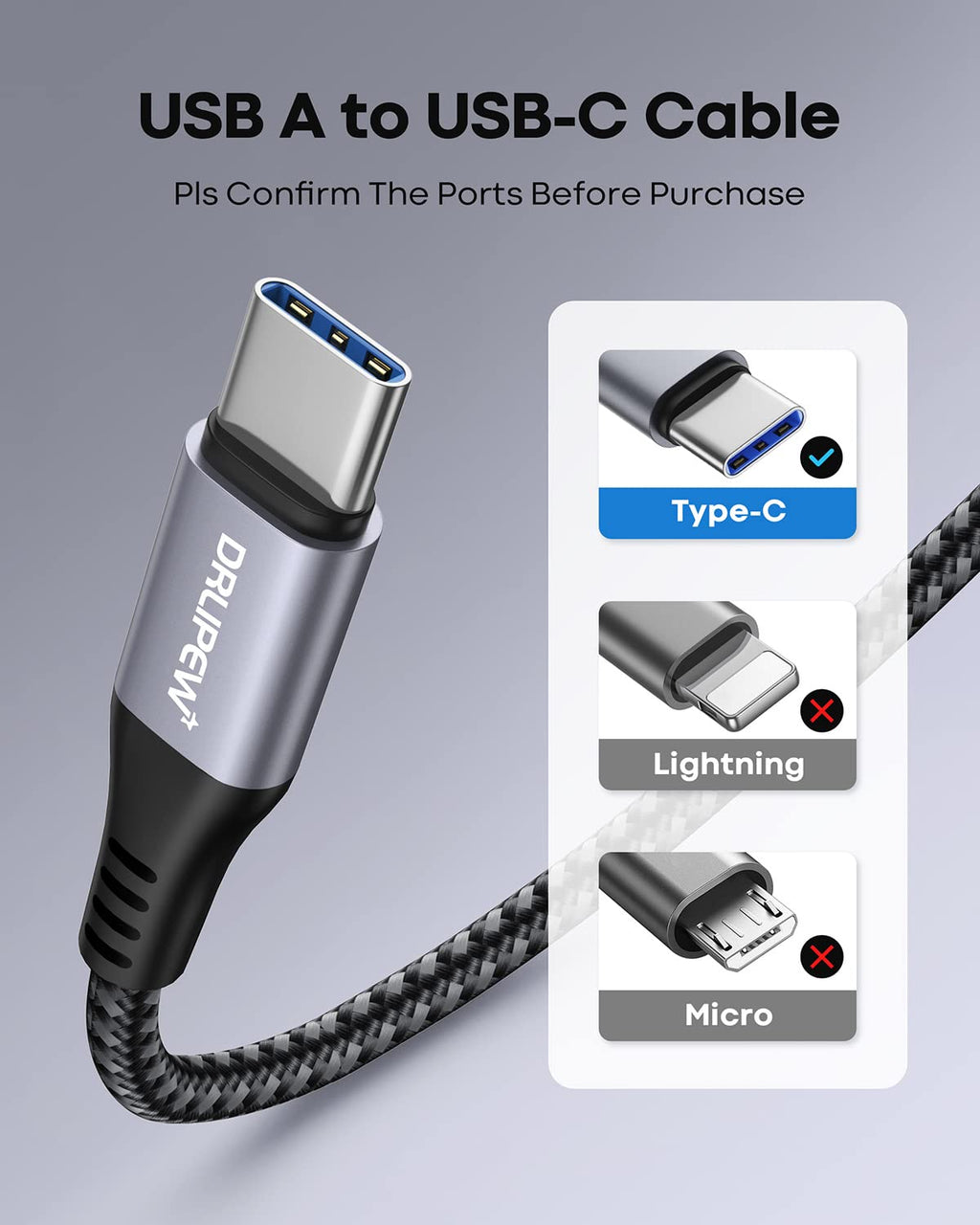 USB to USB C Cable(1M 3-Pack),USB Type C Fast Charger Cable Nylon Braided
