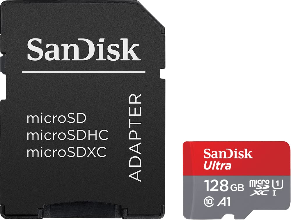 SanDisk 128GB Ultra microSDXC card + SD adapter, Memory card Full HD, up to 140 MB/s, For smartphones and Tablets, with A1 App Performance, UHS-I, Class 10, U1