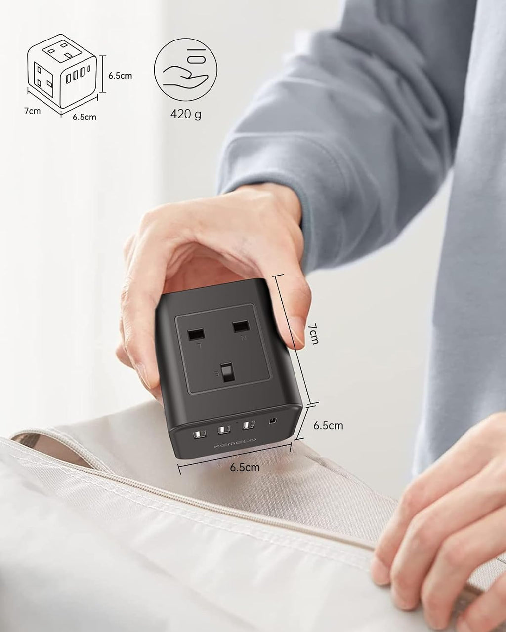 PD20W Cube Extension Lead with 4 USB Slots, Kemelo 4 Way (13A/3250W) Multi Plug Extension Cable with Child Safety UK Desktop Power Extension Socket,1.5M Extension Cords for Home Dorm Office