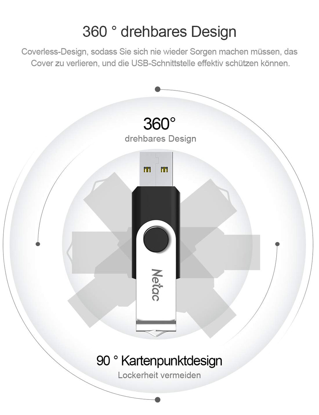 Netac 64GB USB 2.0 Flash Drive, Swivel Design Memory Sticks, Pen Drive, Usb Sticks for Data Storage, Zip Drive and jump Drive with LED Light