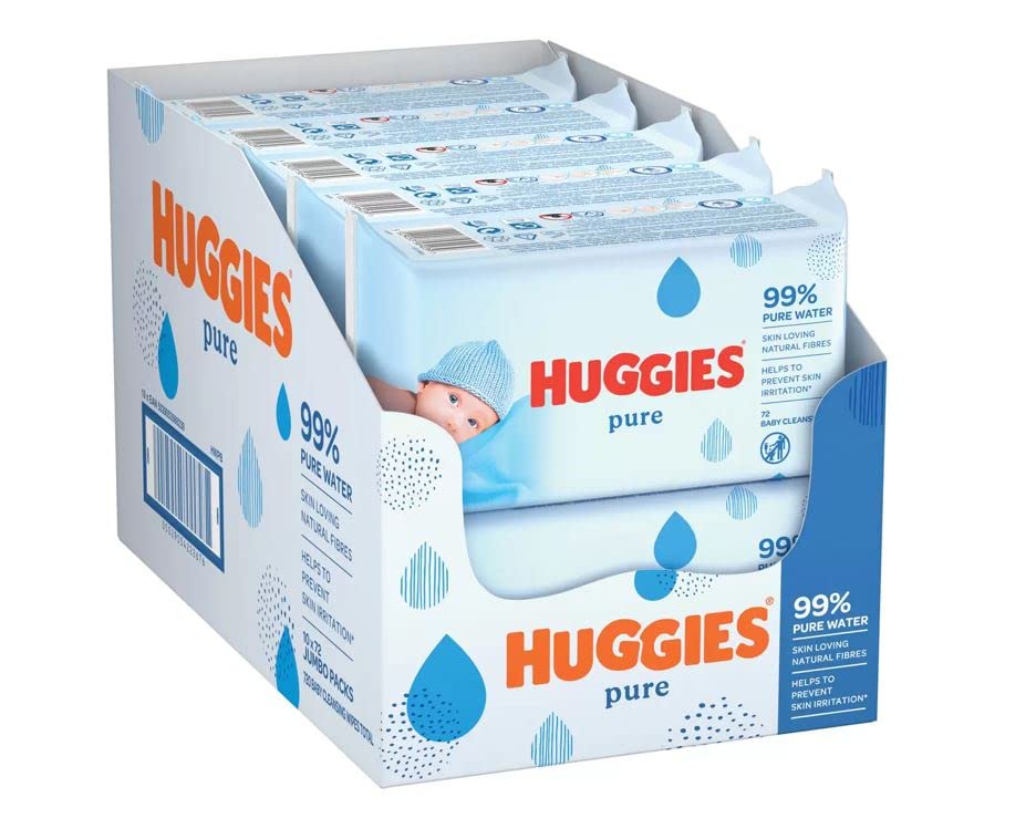 Huggies Pure Plastic Free Baby Wipes - Pack of 18 (864 Wipes) - 99% Water Wet Wipes, Fragrance Free, Hypoallergenic, Better Cleaning, Soft and Gentle on Babies' Delicate Skin