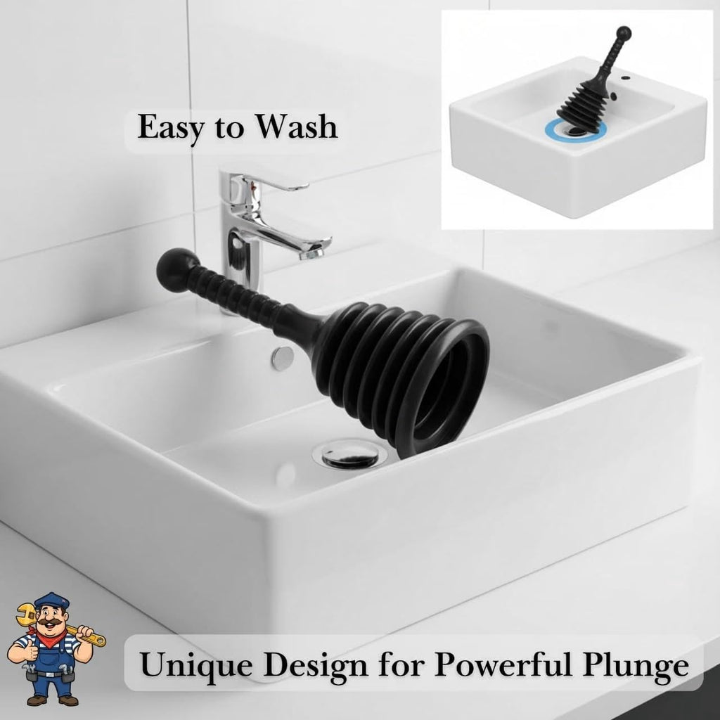 Plunger Toilet Sink Drain Bath Unblocker Cleaner Pump Plunger Ideal for Kitchens Bathrooms Sinks Bowls Baths Waste Pipes Showers Plumbers Plunger Powerful Unblocker Tools (Pack of 1) (Dark Black)