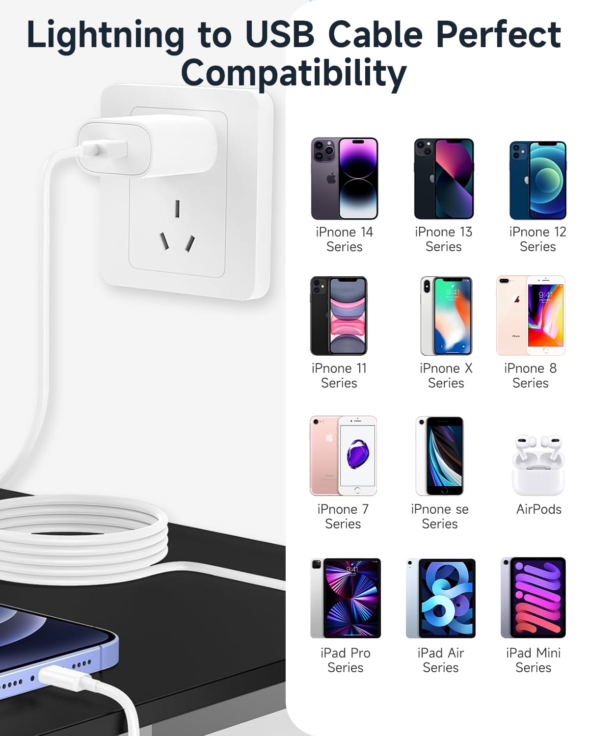 Long iPhone Charger Cable 3M, [Apple MFi Certified] USB to Lightning Cable