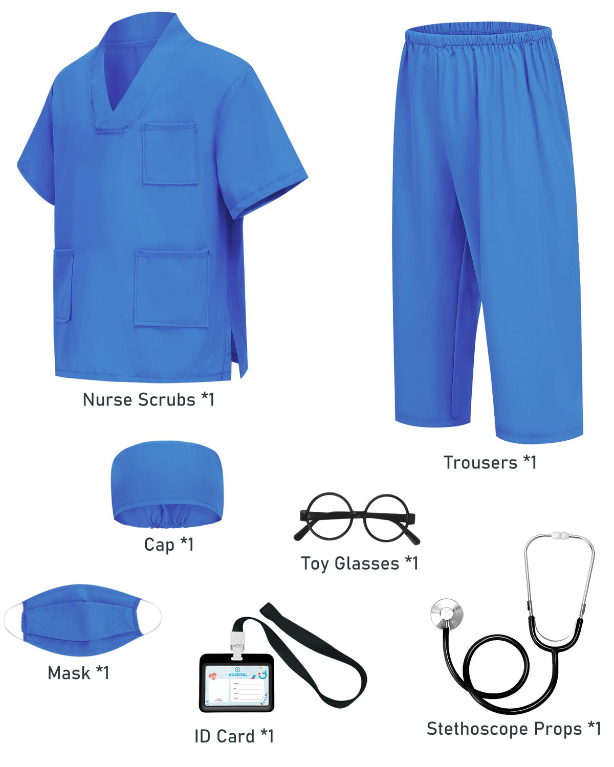 ICECUTE Doctor Scrubs for Kids,7 Pcs Scrubs Costume with Accessories 3-11Y