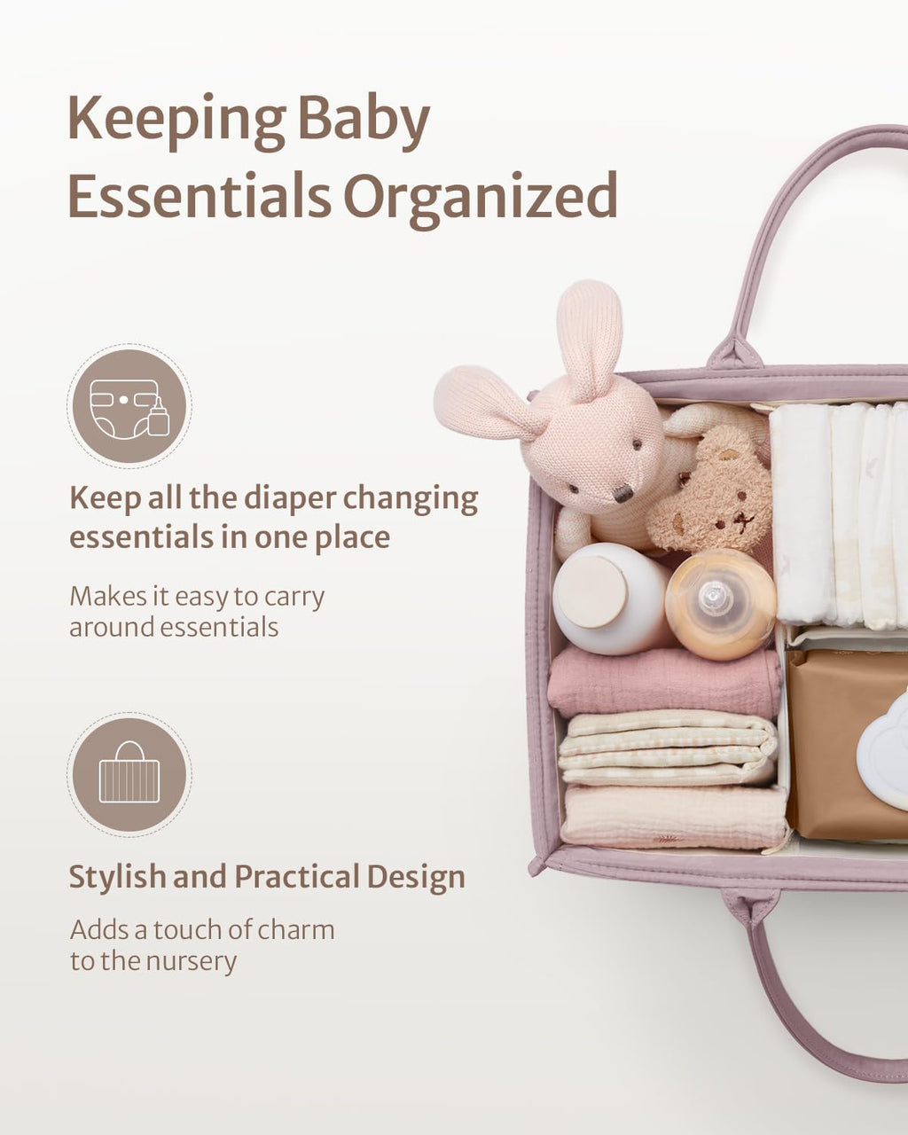 Blissful Diary Nappy Caddy Organiser, Baby Diaper Caddy for Nappy Station, Stylish Storage Basket for Newborn Essentials, Baby Shower Gifts for Girl or Boy, Sage Green