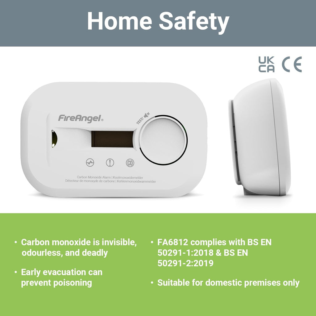 FireAngel FA6812 Digital Carbon Monoxide Detector for Home, 10yr CO Alarm