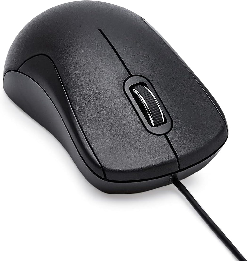 Amazon Basics USB Silent Wired Mouse, Black, 3-Button Optical