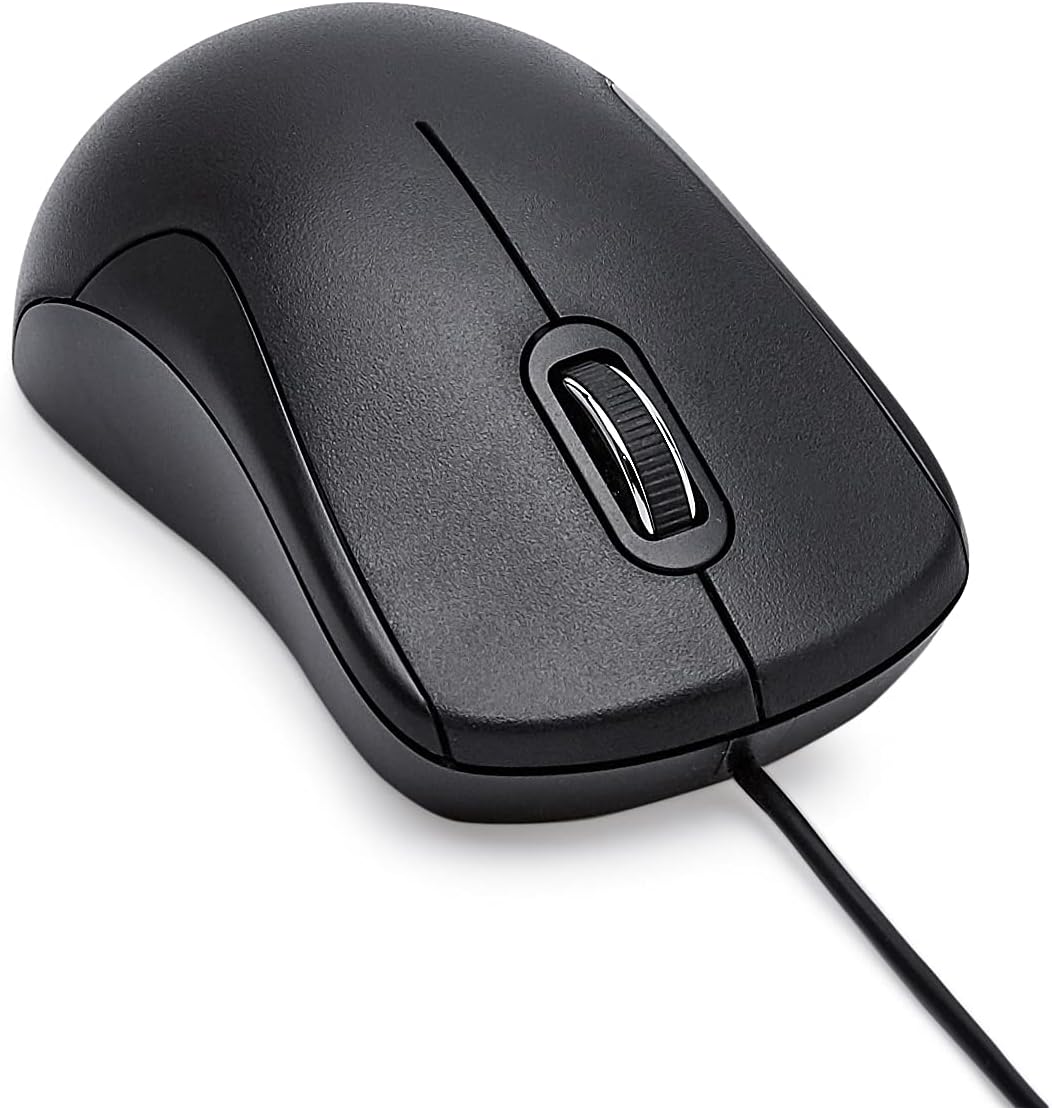 Amazon Basics USB Silent Wired Mouse, Black, 3-Button Optical