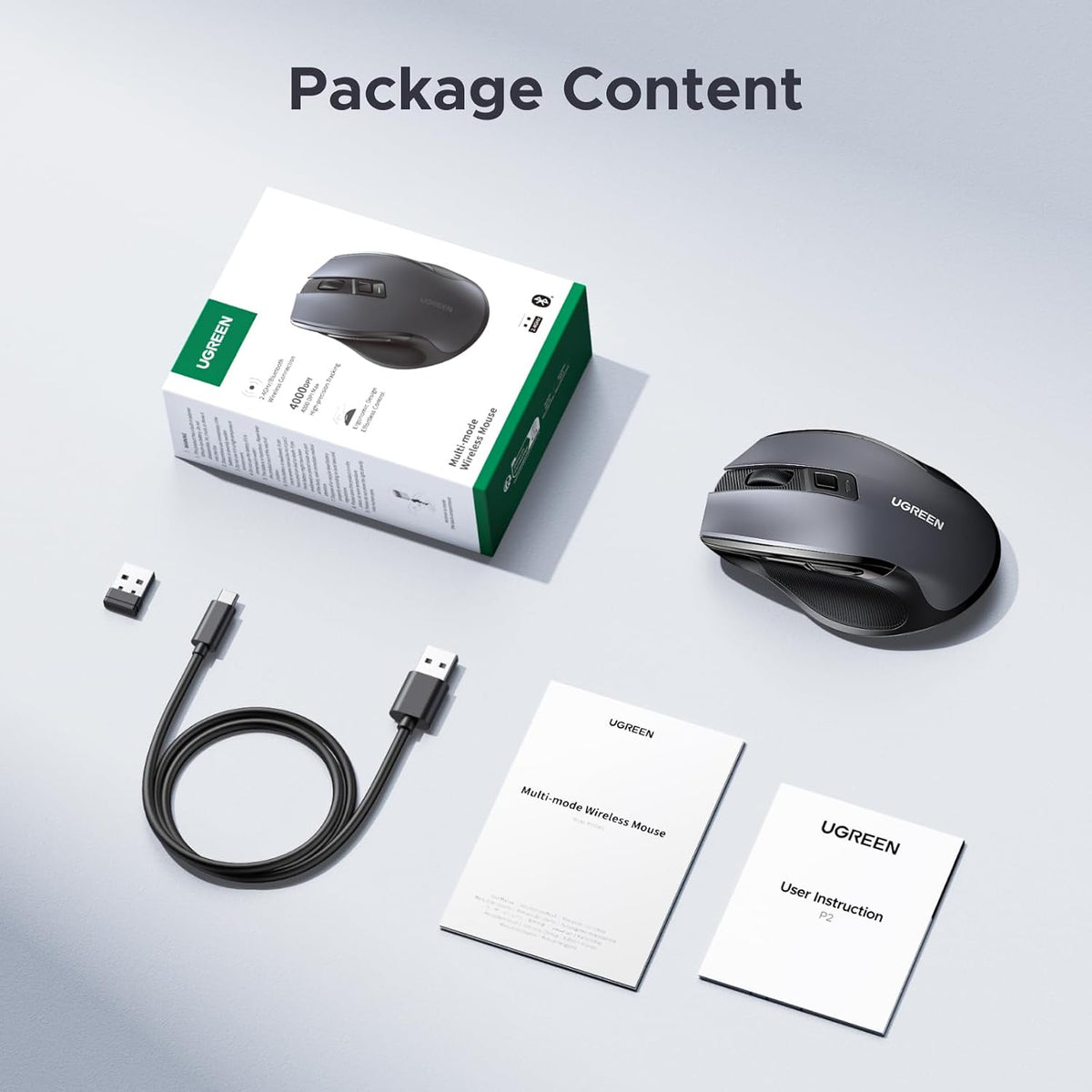 UGREEN Wireless Mouse, Bluetooth & 2.4GHz Silent Mouse, USB-C Rechargeable