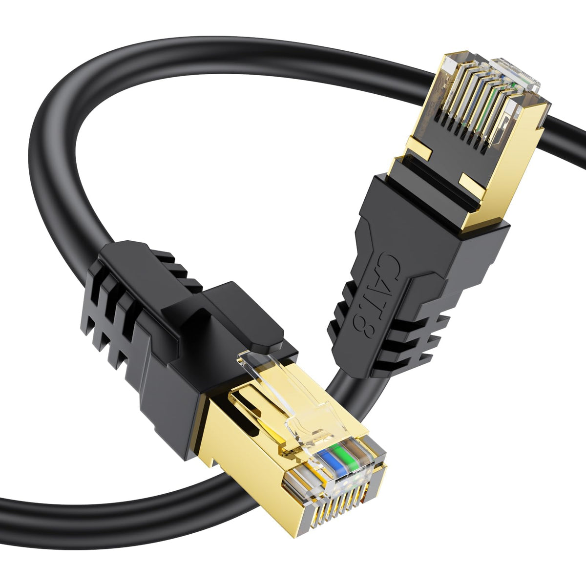 Cat 8 Ethernet Cable 0.5M, High Speed 40Gbps 2000Mhz Internet Cable, Lan Cable with Gold Plated RJ45 Connector,Weatherproof Outdoor&Indoor,for/PC/Modem/Router/Gaming, Faster Than Cat7/Cat6/Cat5