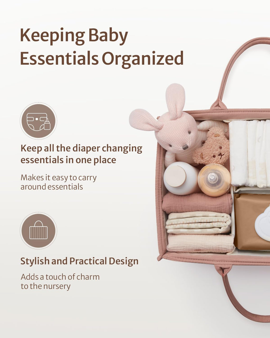 Blissful Diary Nappy Caddy Organiser, Baby Diaper Caddy for Nappy Station, Stylish Storage Basket for Newborn Essentials, Baby Shower Gifts for Girl or Boy, Sage Green