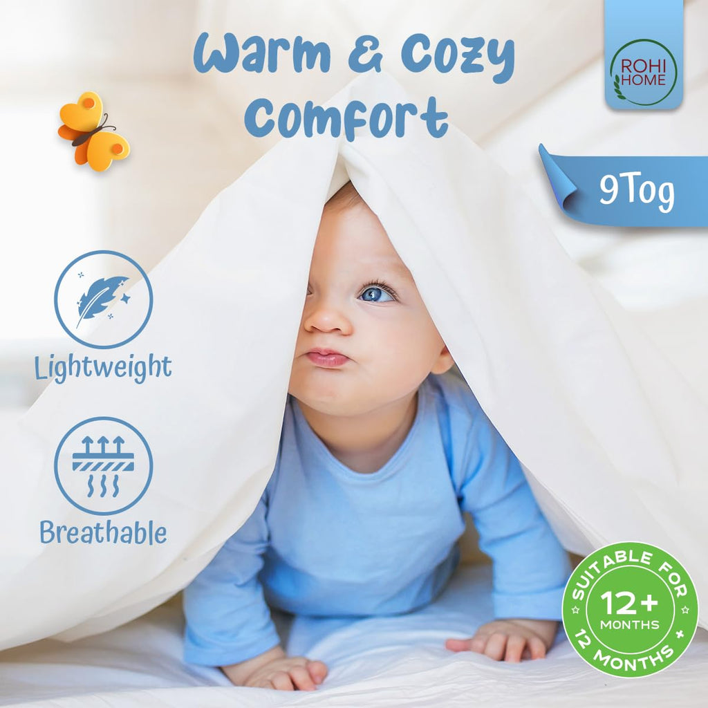 Rohi 7.5 Tog Cot Bed Duvet and Pillow Set – Microfibre Anti-Allergy Toddler Duvet & Pillow – Lightweight, Breathable & Ultra Comfy Baby Quilt 120cm x 150cm