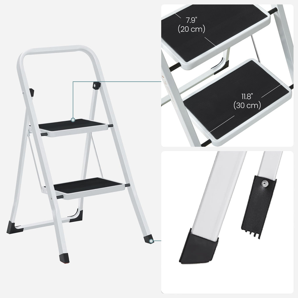 SONGMICS 3-Step Ladder, Folding Step Ladder, Safety, Holds up to 150KG