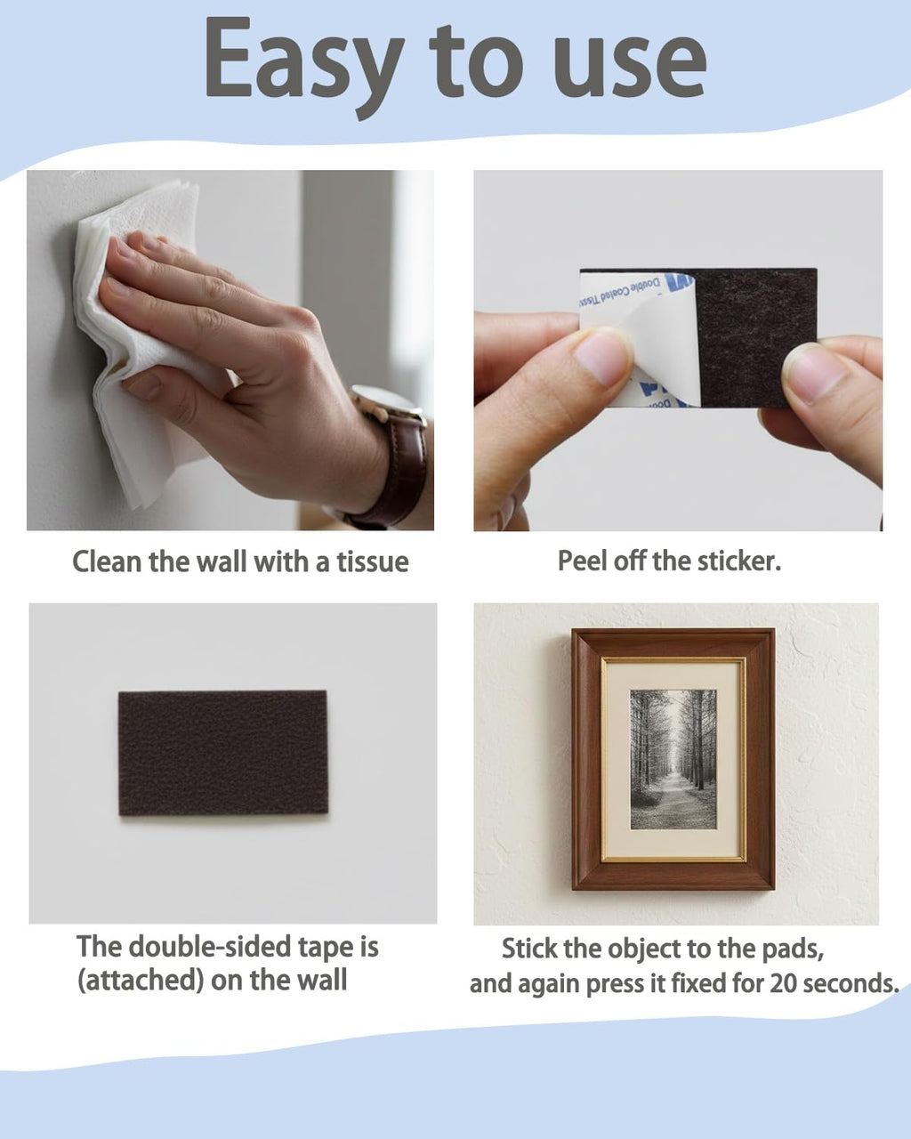 Double Sided Tape 30 Pcs - Strong Adhesive strips | Double Sided Sticky Pads for Outdoor Indoor Mounting - Picture Hanging Strips for Mirrors, Frames & More （50 x 30mm）