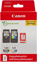 Canon PG-540 + CL-541 FINE Genuine Ink Cartridges + Photo Paper