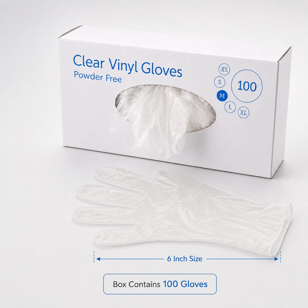 1ABOVE 100 Clear Vinyl Disposable Gloves Small, Powder-Free Latex-Free Ambidextrous Gloves for Food Handling Except Fatty Foods, Cleaning, Hairdressing, Beauty & Everyday Tasks