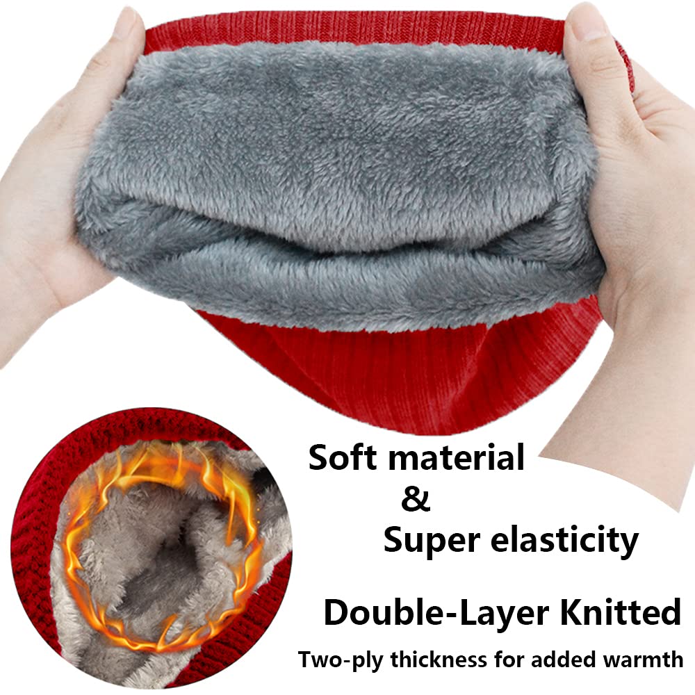 ehsbuy Fleece Neck Warmer Thermal Snoods Unisex Thick Winter Cold Weather Knitted Circle Scarf for Cycling Motocycle Sports