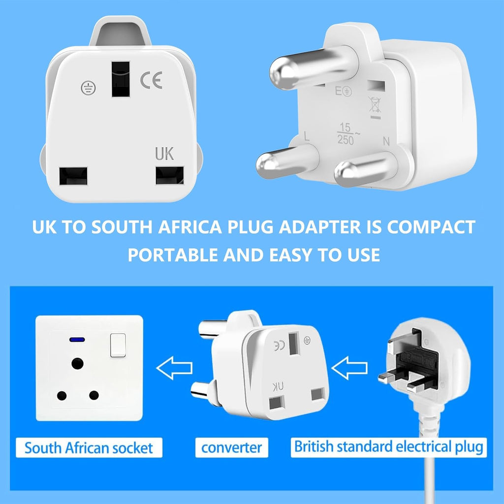 Loydia UK to South Africa Plug Adapter, 2 Pack UK to South Africa Travel Adapter Converter Plug, 3 Pin South Africa Travel Adaptors for Botswana, Lesotho, Swaziland, Namibia, Sri Lanka (White, Type M)