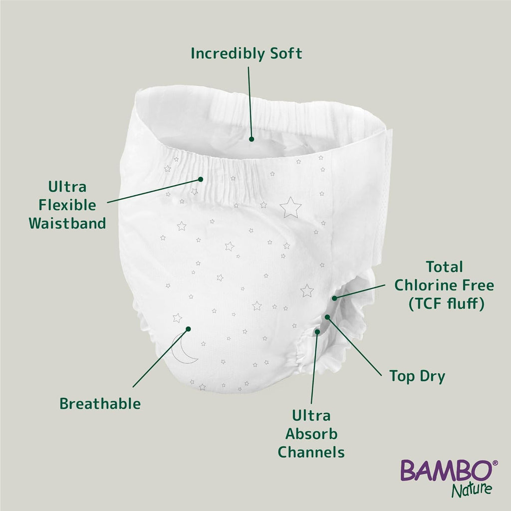 Bambo Nature Dreamy Night Pants Nappies, (Children Aged 8-15, 35-50kg), 10PK Pull Up Pants, Eco Nappies Keep Beds Dry All Night, Pull Ups Training Nappy, Secure, Comfortable, Potty Training