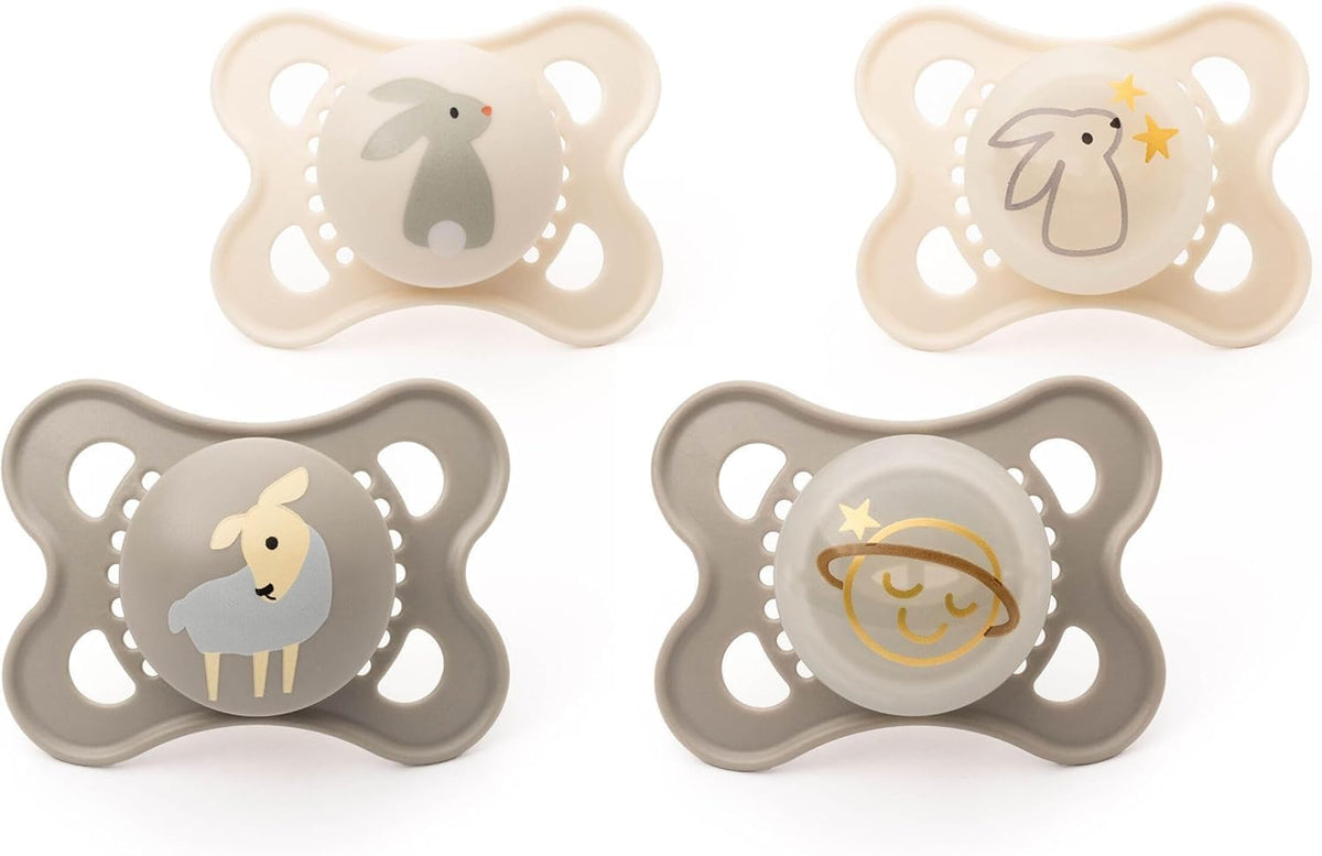 MAM Original Day & Night Soothers, 0-6 Months, 4 Pack, Grey/Linen