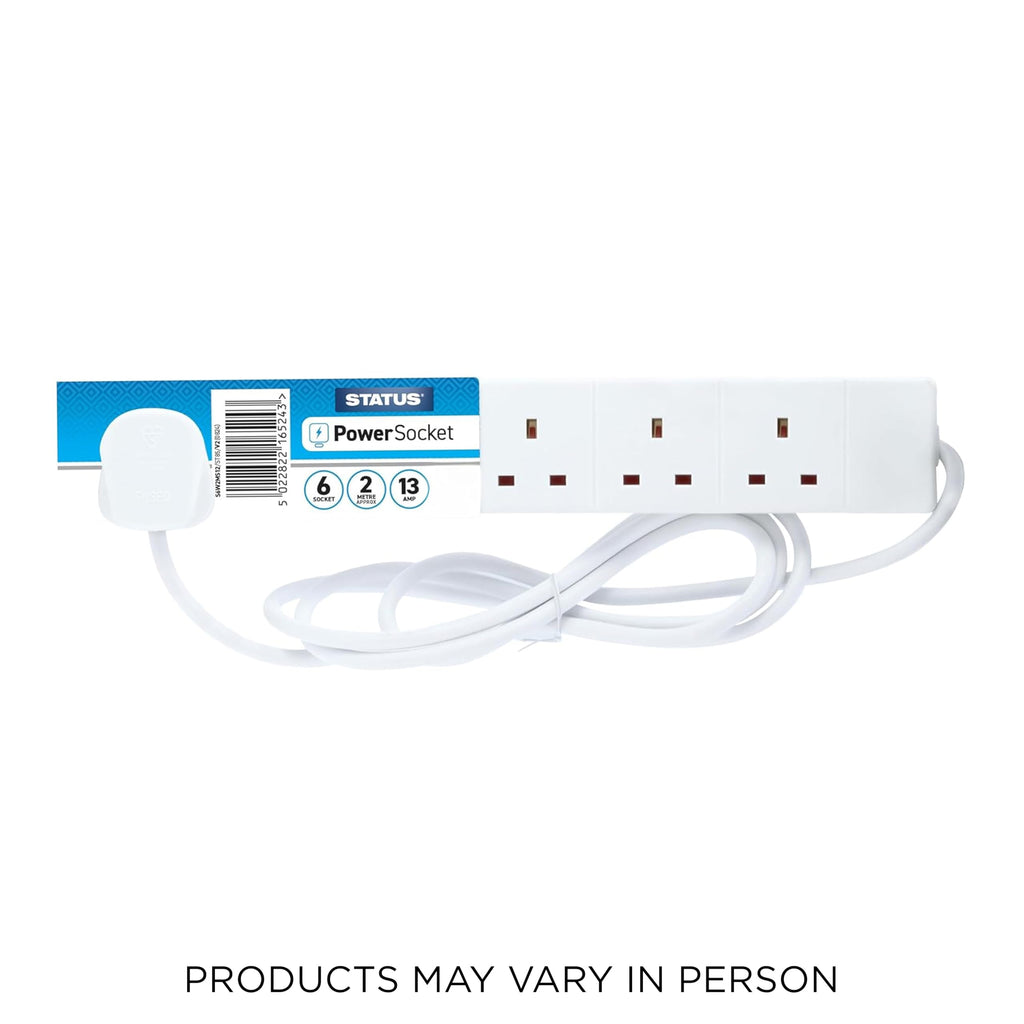 STATUS 4 Socket Extension Lead, 2m Black 13A Power Strip for Home or Office Use (S4W2MBL1PK4)