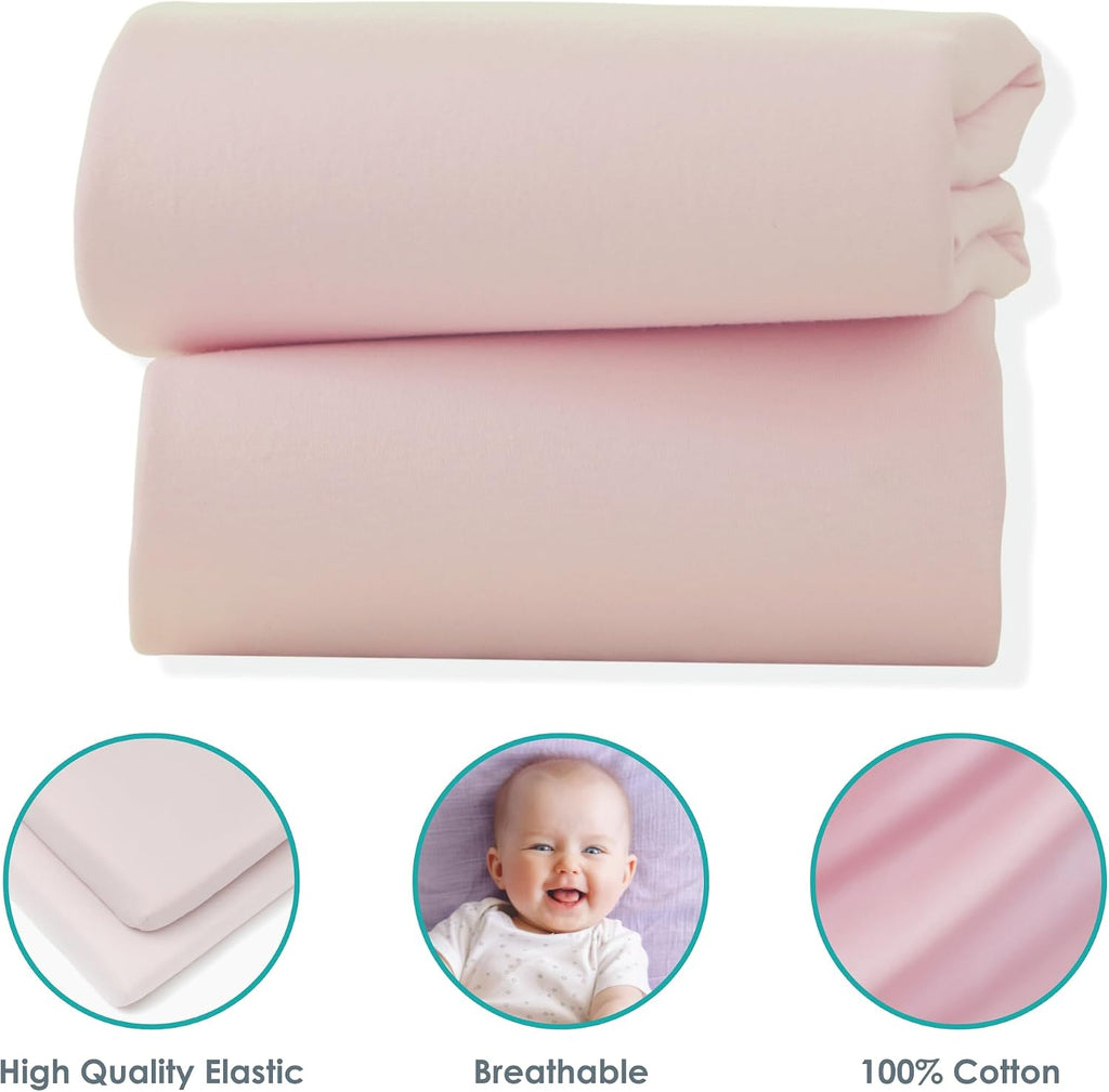 Clair de Lune 2 Pack Jersey Cotton Cot Bed Sheets 70 x 140 cm (Pink)