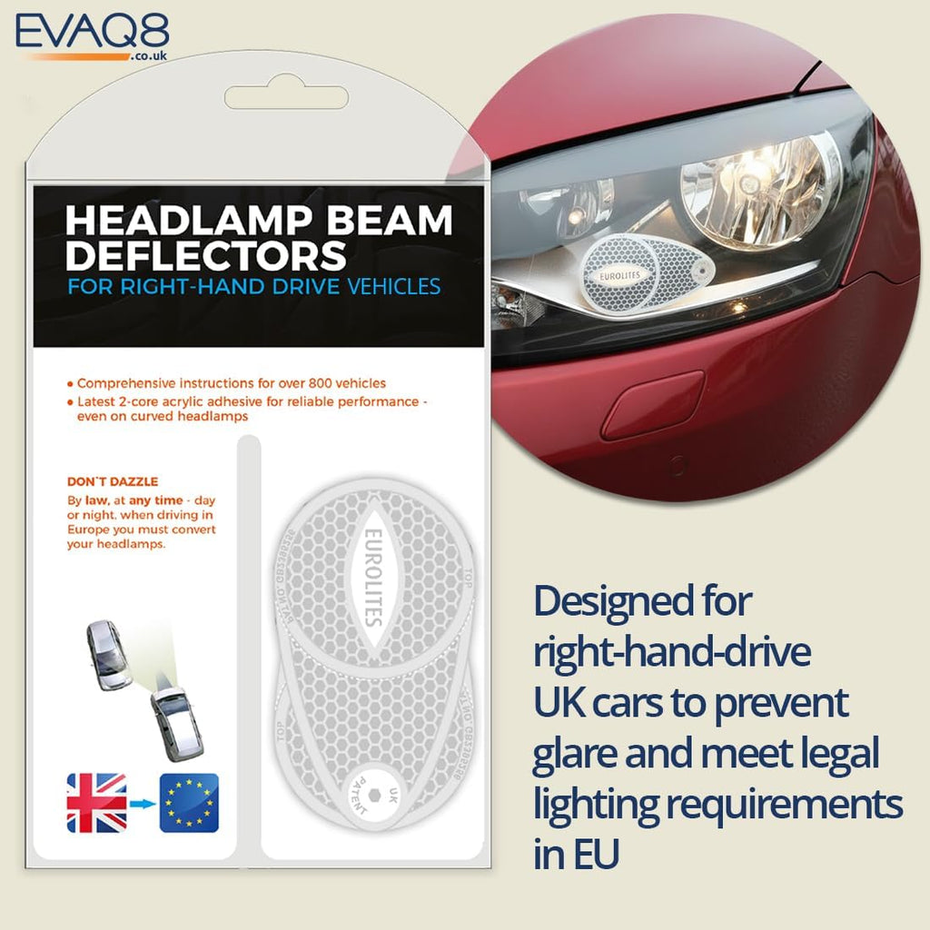 EVAQ8 Europe Travel Driving Kit 2026 Includes the Four Core Items UK Cars Must Carry When Travelling to France, Italy, Germany, Spain: UK Sticker, Warning Triangle, Vests, Headlamp Beam Converters