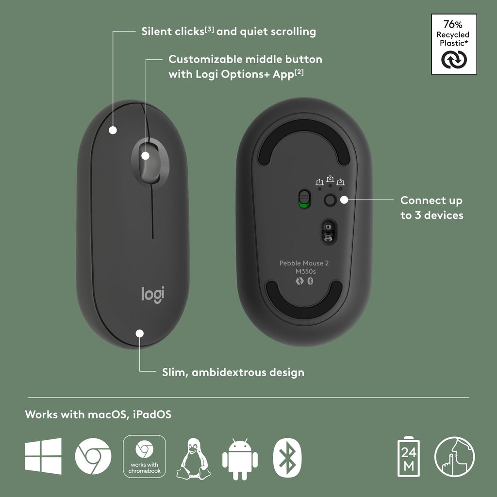 Logitech M350s Pebble 2 Bluetooth Wireless Mouse - Black