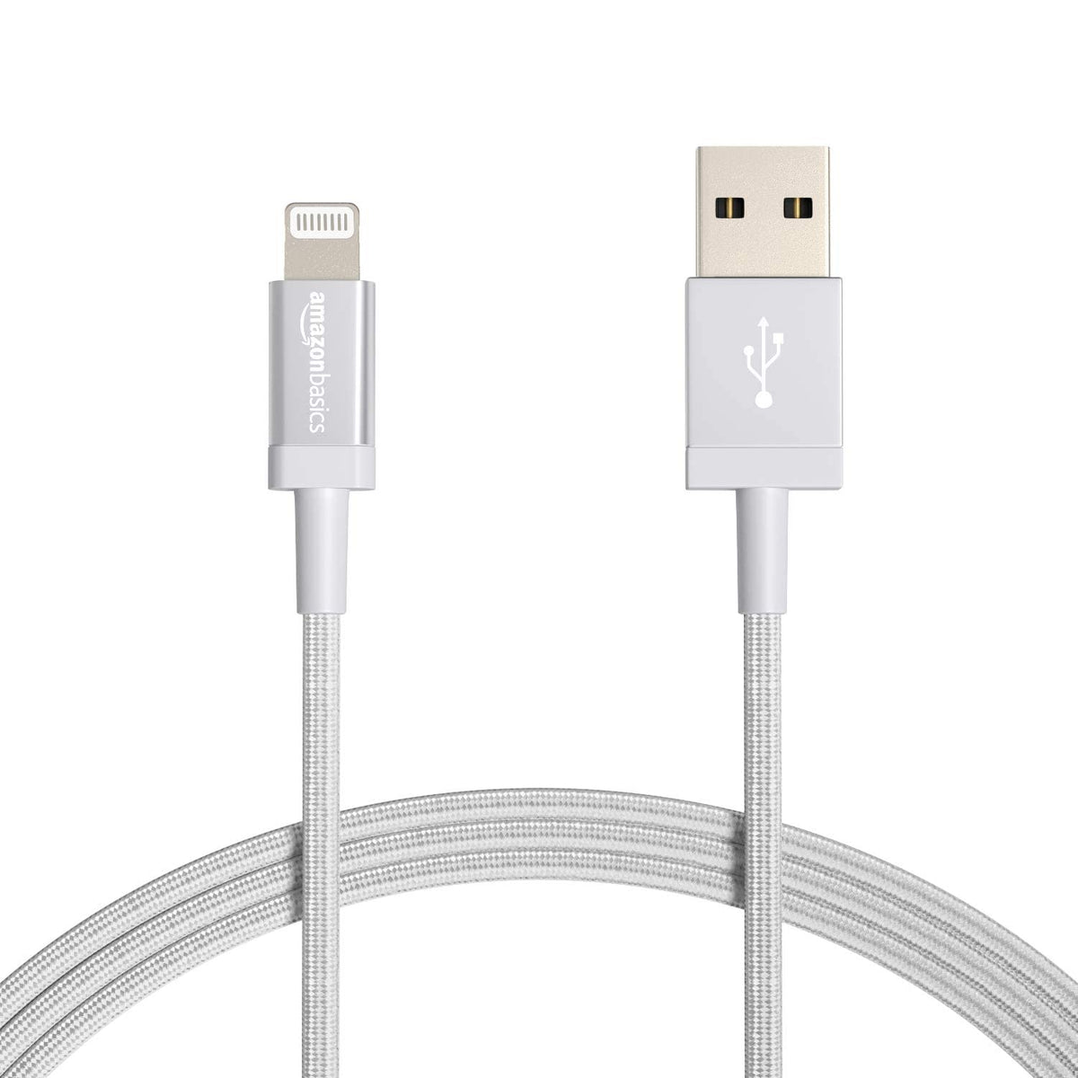 Amazon Basics USB to Lightning Cable, Nylon Braided Charger for iPhone 14 13 12 11 X iPad, 0.9 m, Silver
