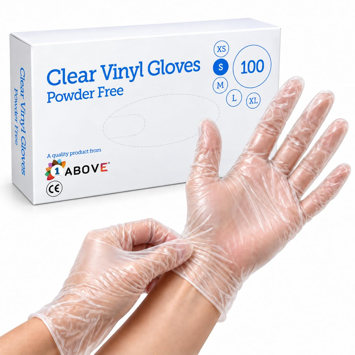 1ABOVE 100 Clear Vinyl Disposable Gloves Small, Powder-Free Latex-Free Ambidextrous Gloves for Food Handling Except Fatty Foods, Cleaning, Hairdressing, Beauty & Everyday Tasks