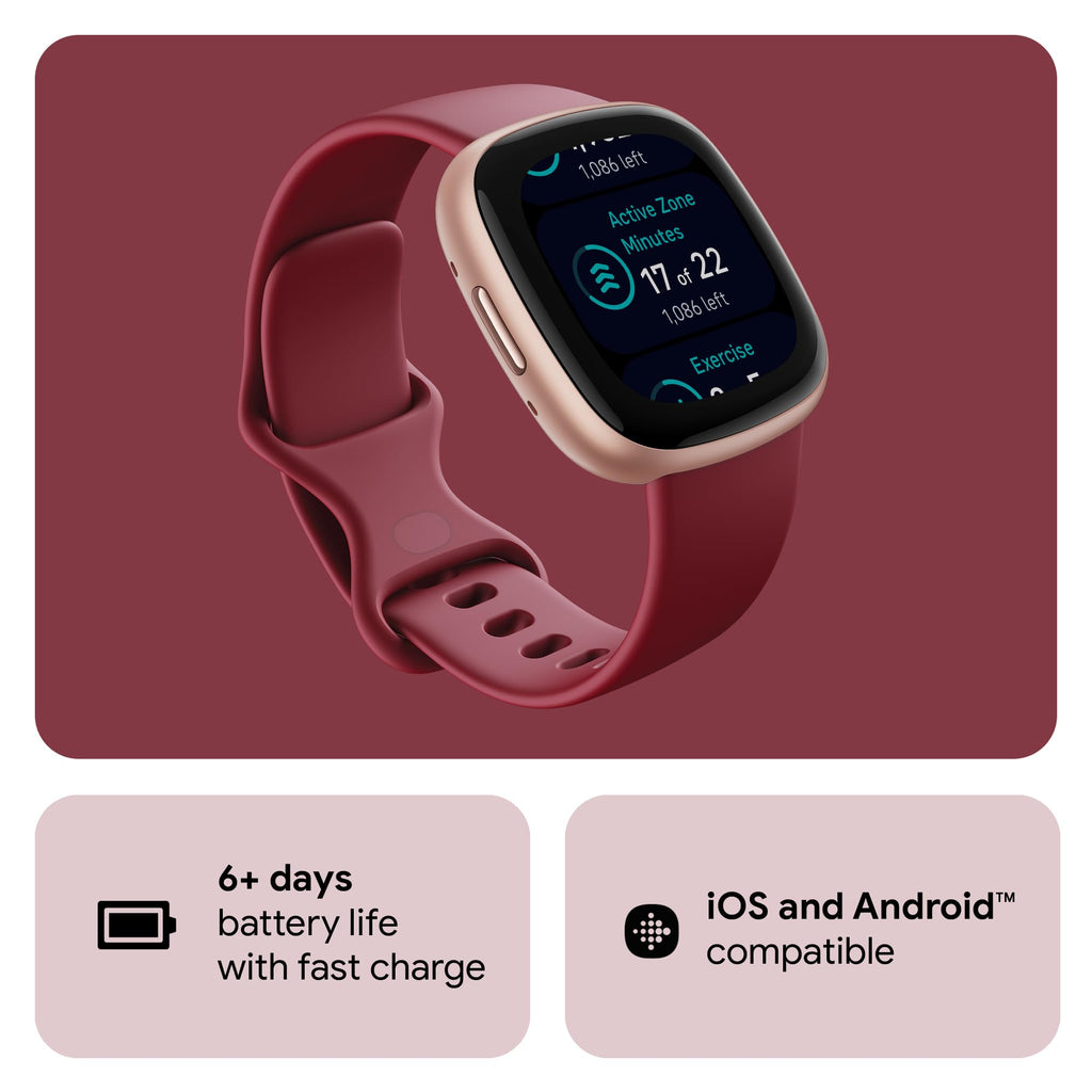 Google Fitbit Versa 4 Fitness Smartwatch with built-in GPS and up to 6 days battery life - compatible with iOS 15 or higher & Android OS 9.0 or higher, Waterfall Blue/Platinum