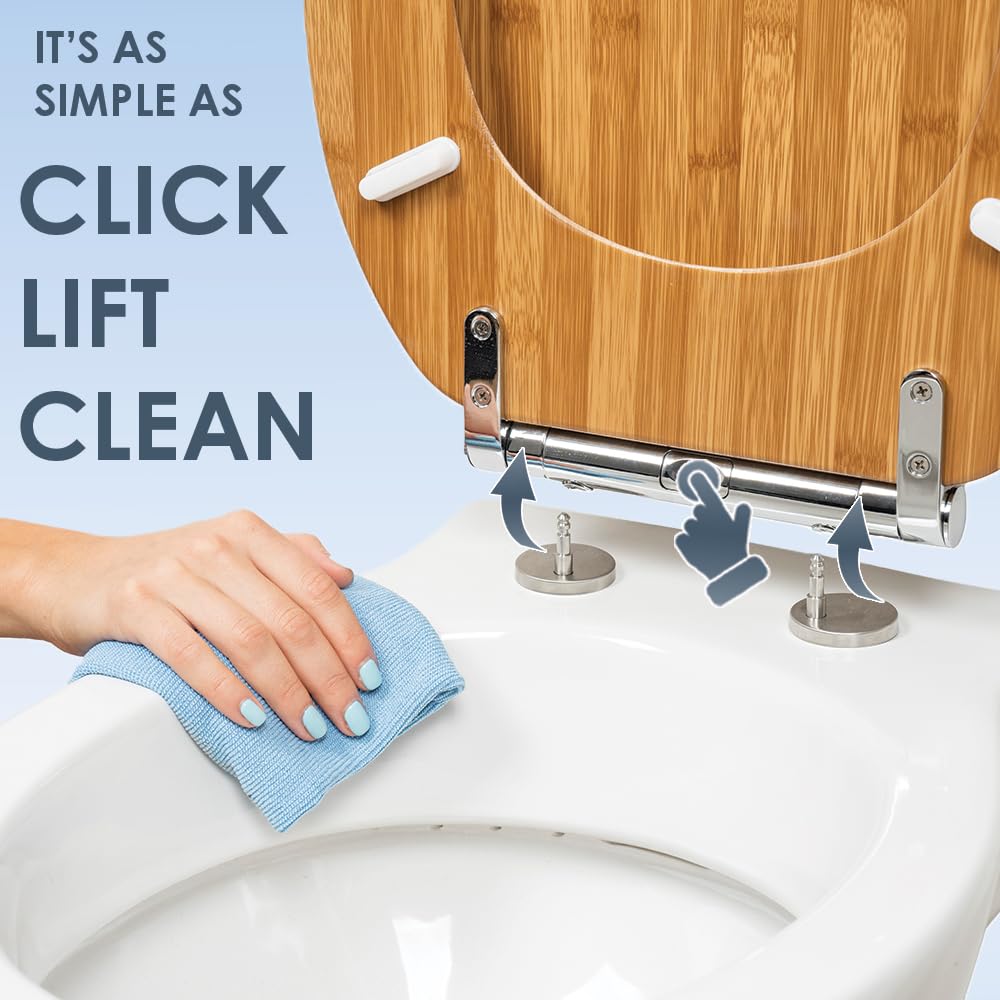 AQUALONA® Luxury Grey Oak Effect Toilet Seat - Soft Close MDF Moulded Wood Seat with Quick Release Button and Durable Hinges - Comfortable, Easy to Clean and Install with Universal Fittings