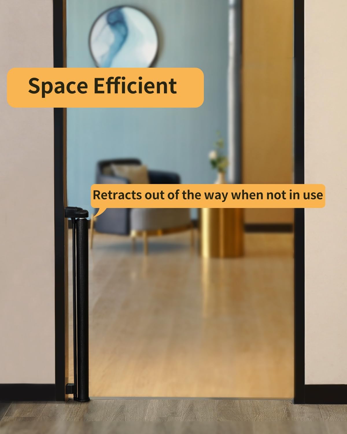 Retractable Mesh Baby & Dog Gate for Stairs, 86cm Tall x 140cm Wide, Black