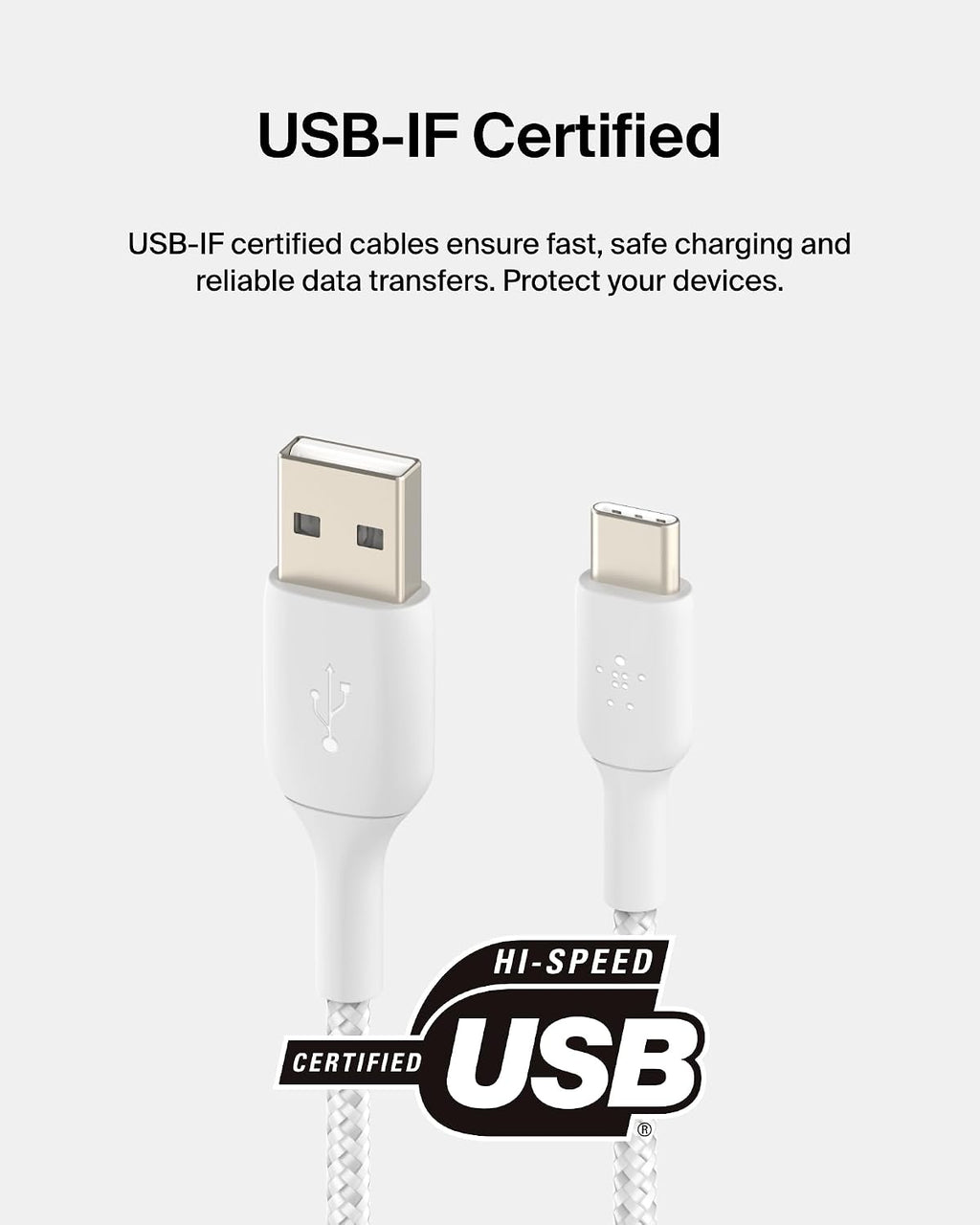 Belkin BoostCharge Braided USB C charger cable, USB-C to USB-A cable, USB type C charging cable for iPhone 16, 15, Samsung Galaxy S24, S23, Pixel, iPad, MacBook, Nintendo Switch and more - 2m, White