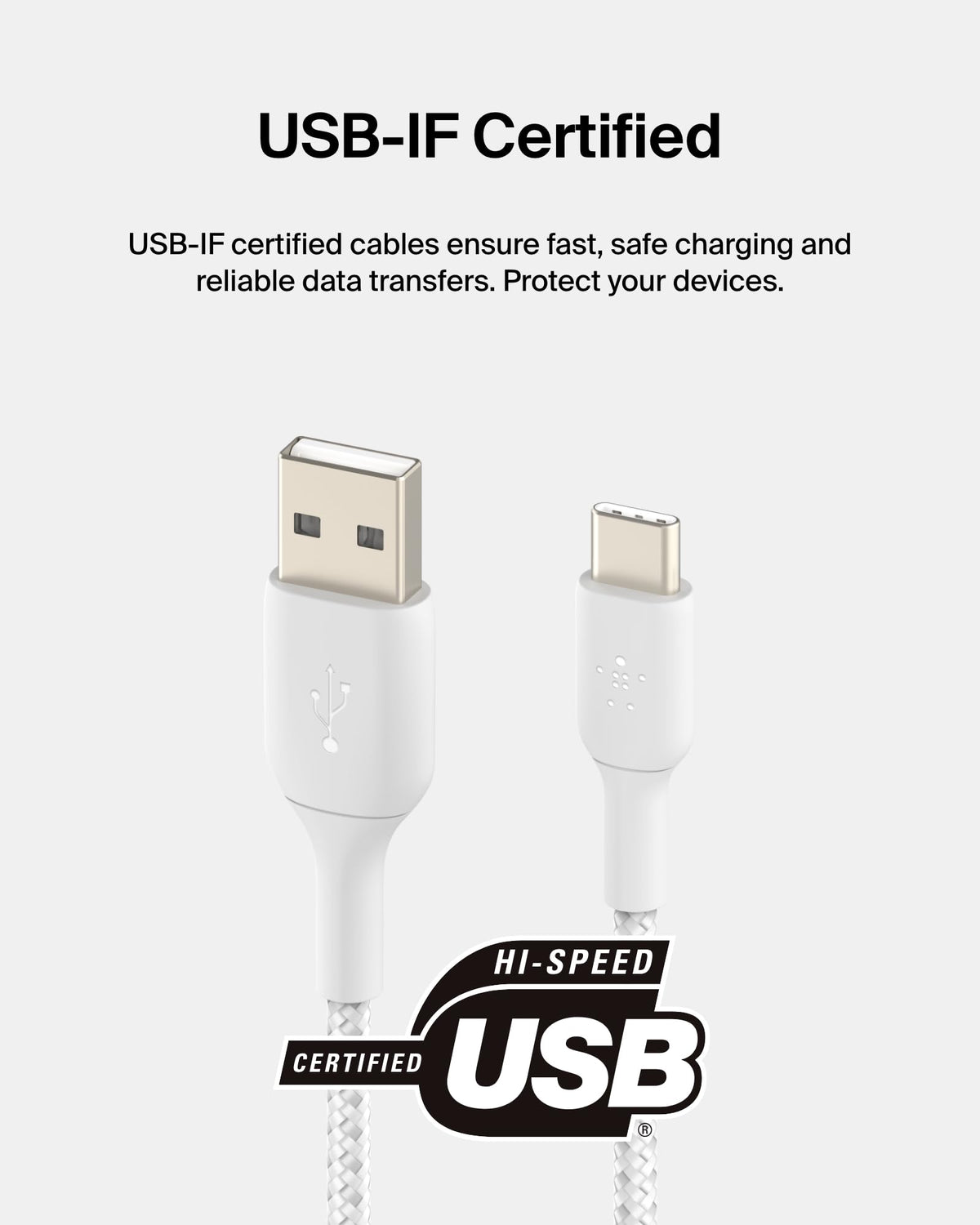 Belkin BoostCharge Braided USB C charger cable, USB-C to USB-A cable, USB type C charging cable for iPhone 16, 15, Samsung Galaxy S24, S23, Pixel, iPad, MacBook, Nintendo Switch and more - 2m, White