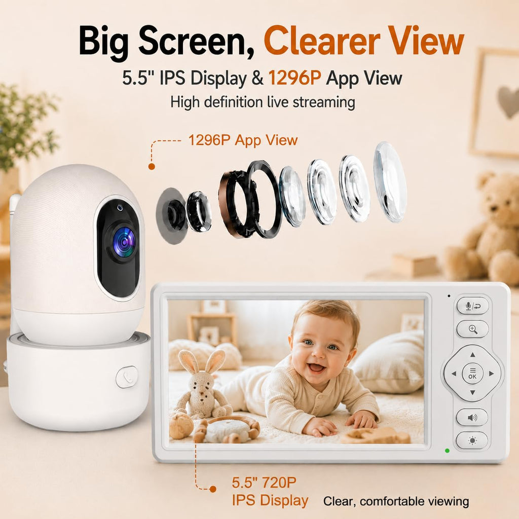 HelloBaby Baby Monitor,29-Hour Battery Life,Upgrade Baby Monitor with Camera and Night Vision,No Wifi,355°/120° Remote Pan Tilt Camera 2x Zoom, ECO Mode,2-way talk,Up to 1000ft,Temperature