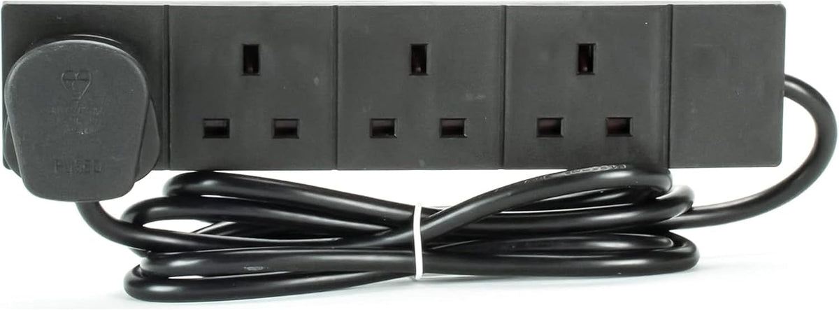 STATUS 4 Socket Extension Lead, 2m Black 13A Power Strip for Home or Office Use (S4W2MBL1PK4)