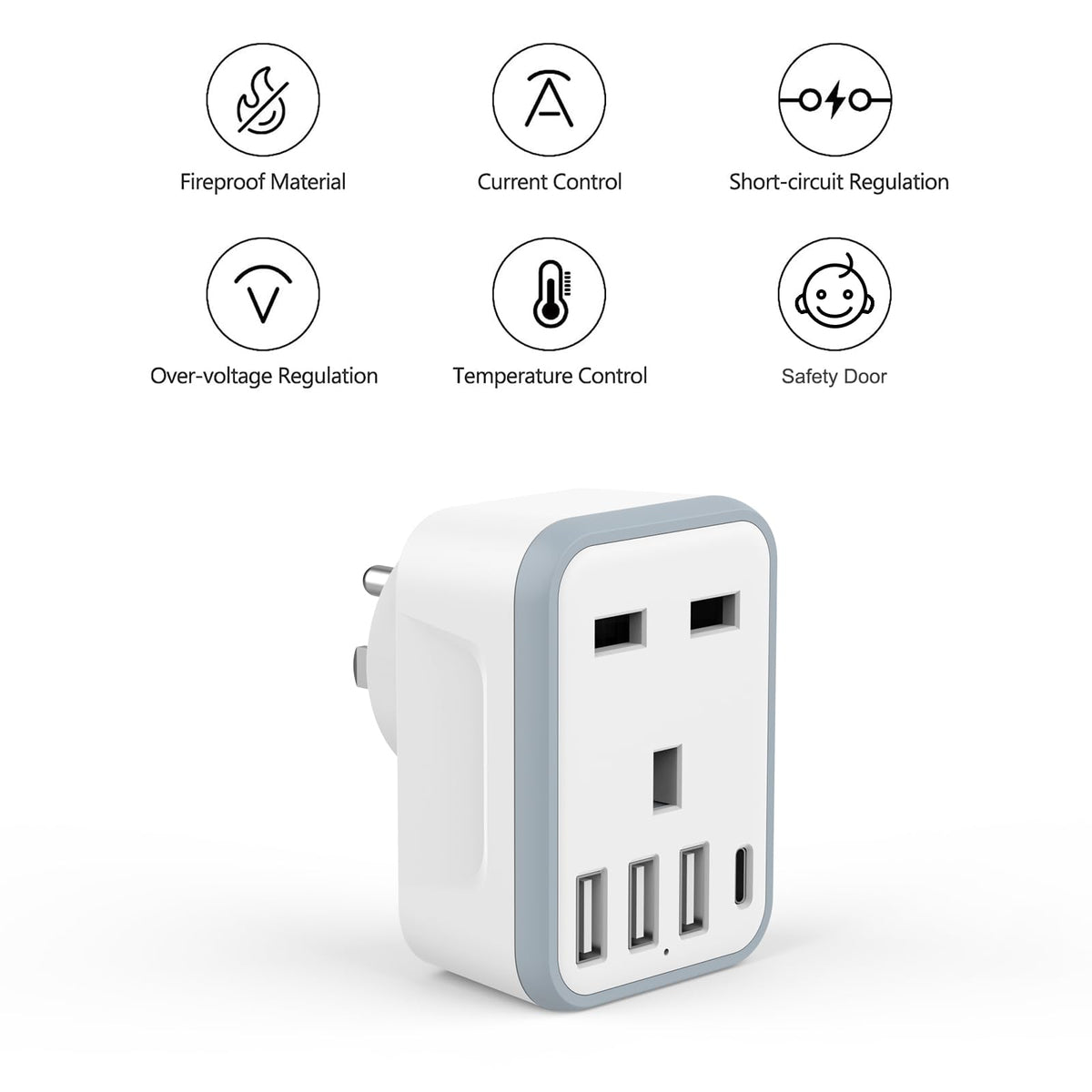 Loydia UK to US Plug Adaptor, 5 in 1 USA Plug Travel Adapter with 3 USB & 1 USB C Ports, American travel plug adapter from UK to USA, US, Canada, Thailand, Mexico, Colombia (Type B)