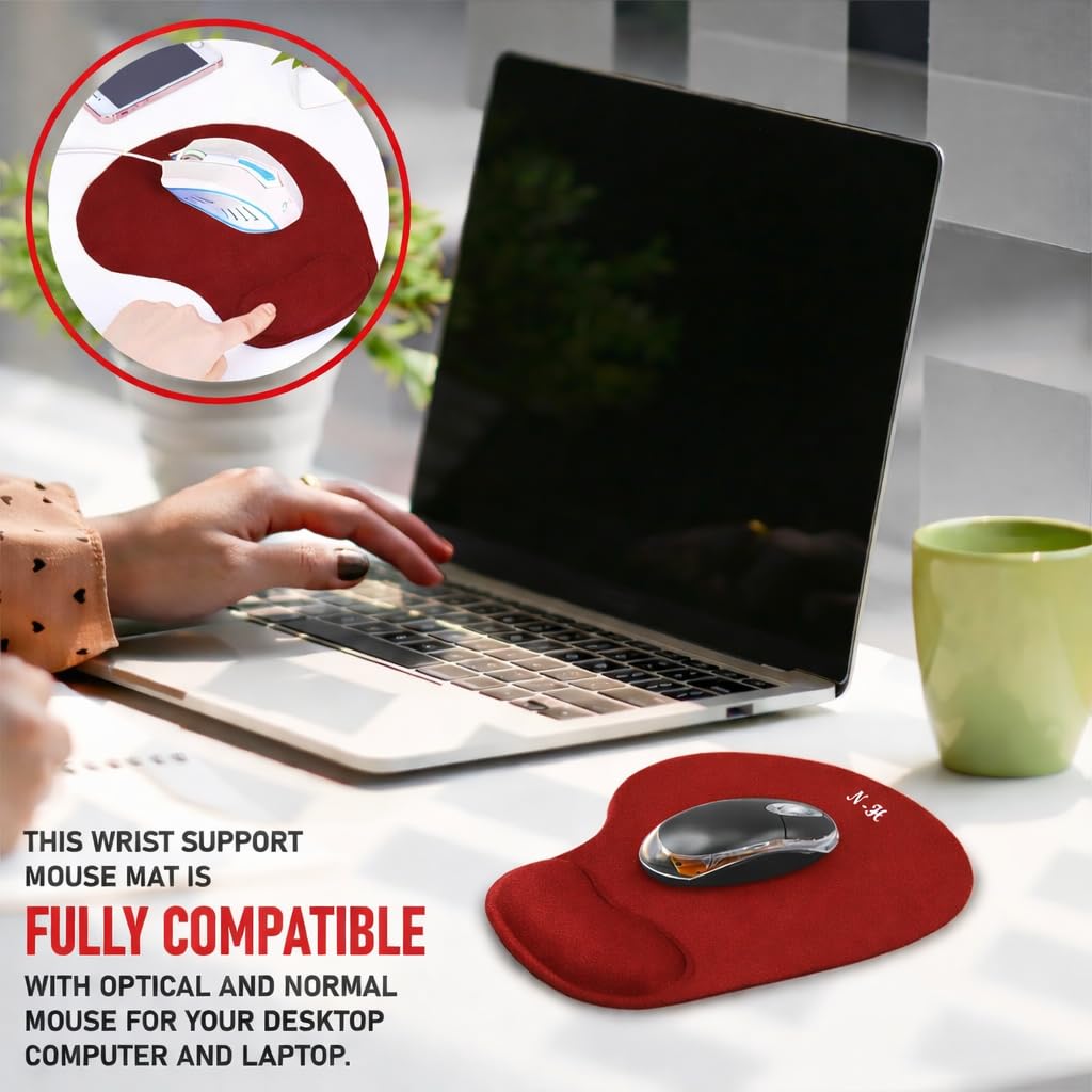 New Horrizon - Mouse Mat BLACK ANTI-SLIP COMFORT MOUSE PAD MAT WITH GEL FOAM REST WRIST SUPPORT FOR PC LAPTOP - Compatible with Laser and Optical Mice