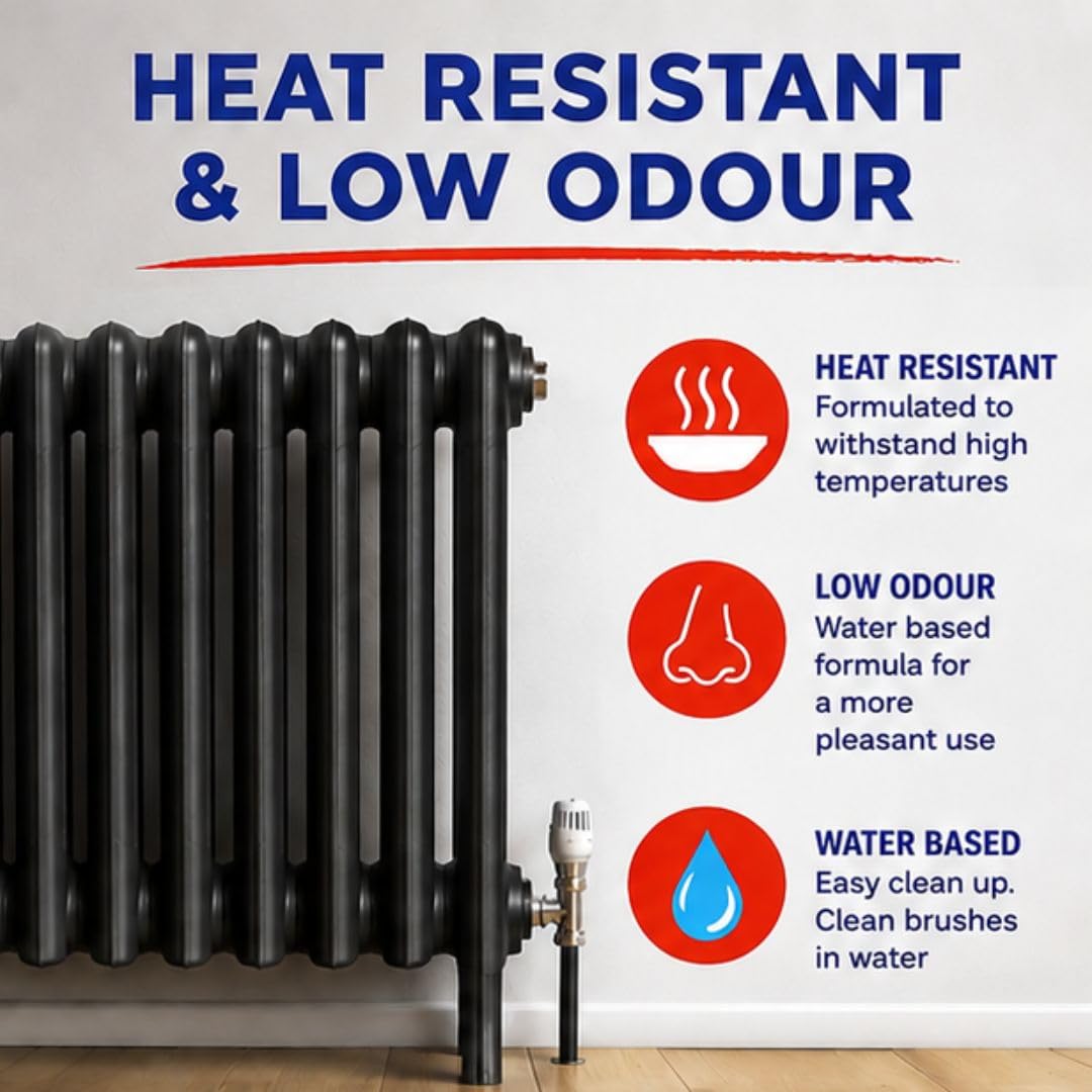 RUSTINS Quick Drying Radiator Enamel Satin - Black 250ml – Durable, Long-Lasting Finish for Radiators That Stands the Test of Time
