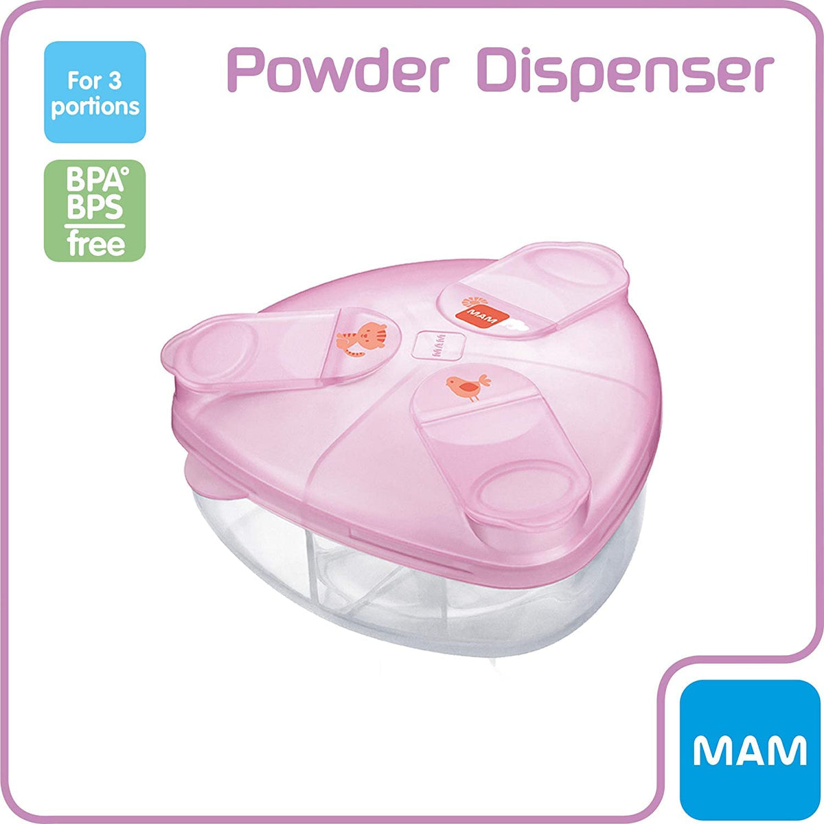 MAM Formula Dispenser | Stores 40g Per Serving and Holds 3 Servings | Spill-Free Snap Cover for Easy Opening | Baby Accessories | White (Various Designs)