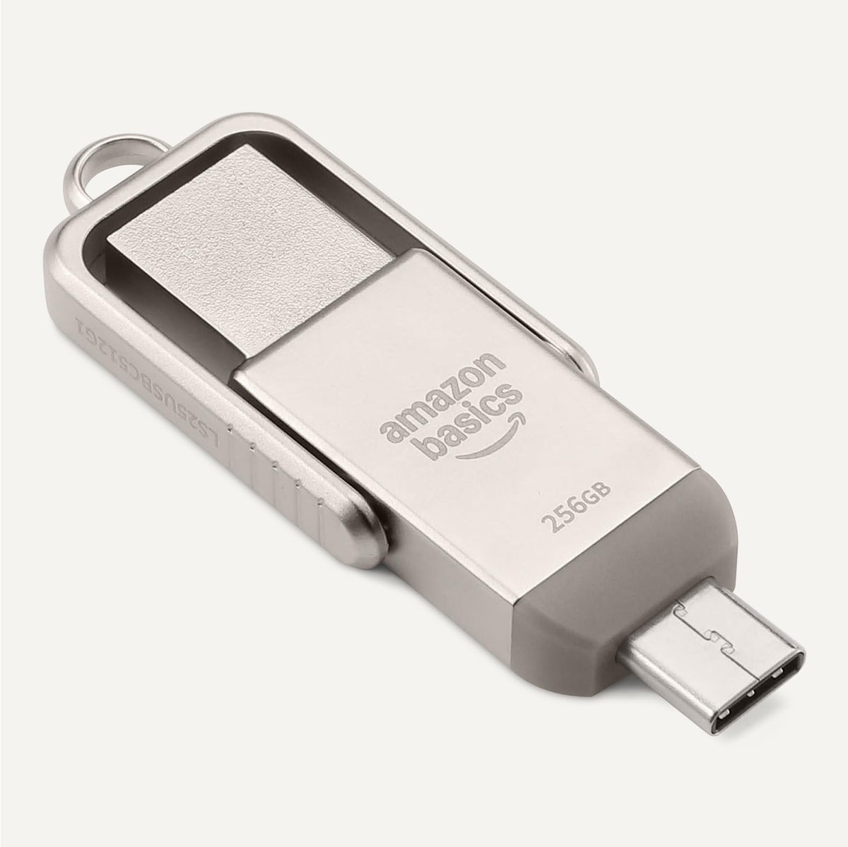 Amazon Basics USB Flash Drive, Thumb Drive Memory Stick with USB C and USB A Dual Ports, 128GB, Champagne Silver