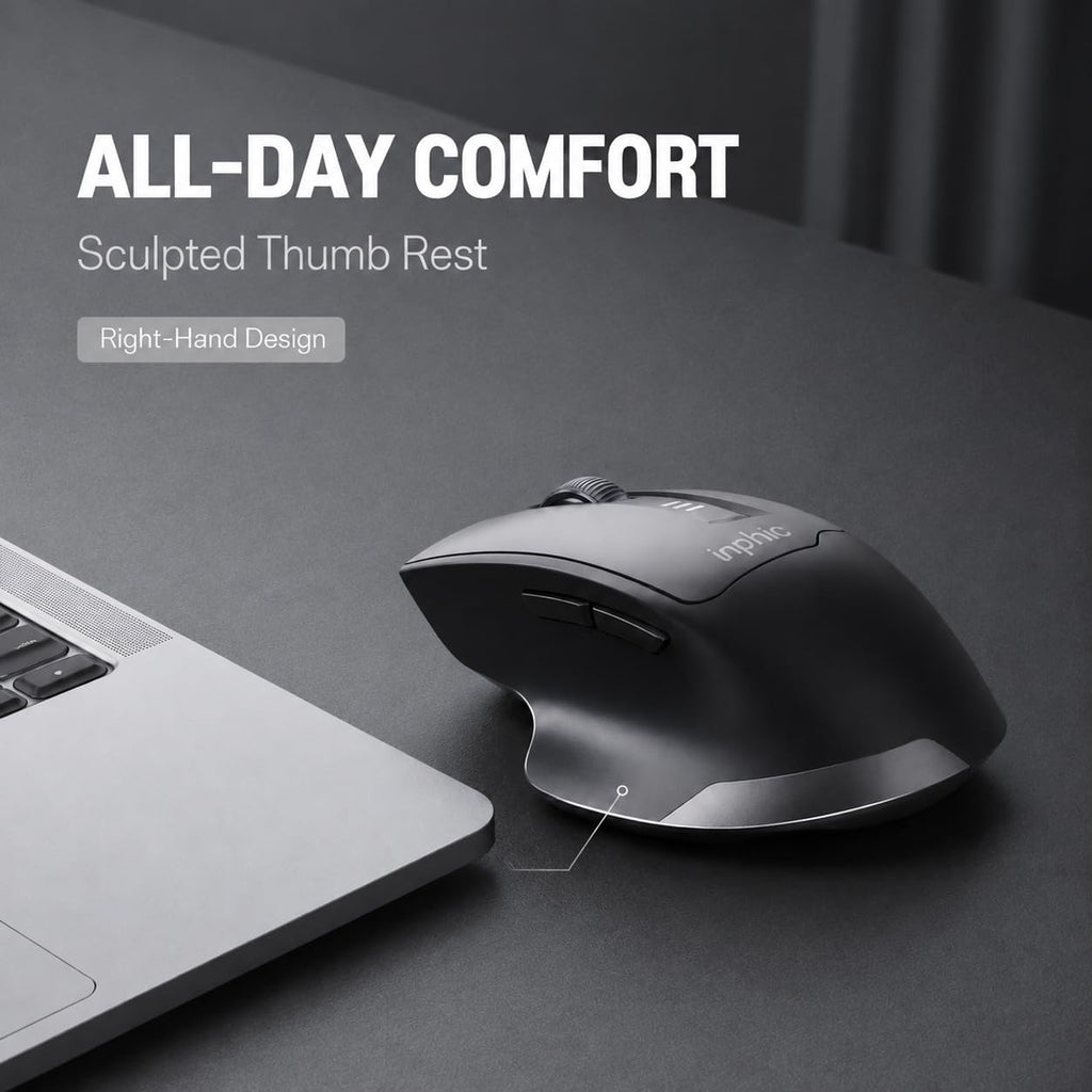 INPHIC Wireless Mouse Rechargeable, [Battery Level Visible], Silent Click USB 2.4G Cordless Mouse for Laptop PC Computer Tablets, 6 Buttons, 2400DPI 4 Adjustment Levels, Black
