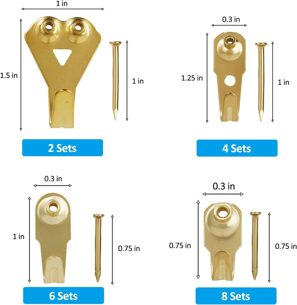 YHYZ Picture Hooks Heavy Duty, Picture Hanging Kit: Hangers (50 30 20 10 lbs) + Small Nails, Hanging Clock Photo Mirror Painting, for Plasterboard Wood Dry Walls Hardwall