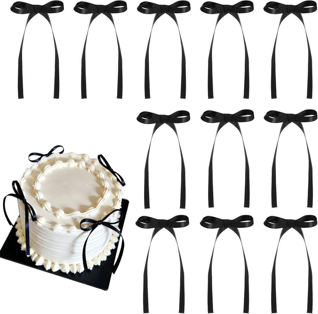 30 Pack Bow Cake Toppers Black Ribbon Bows for Cake Halloween Party Decor