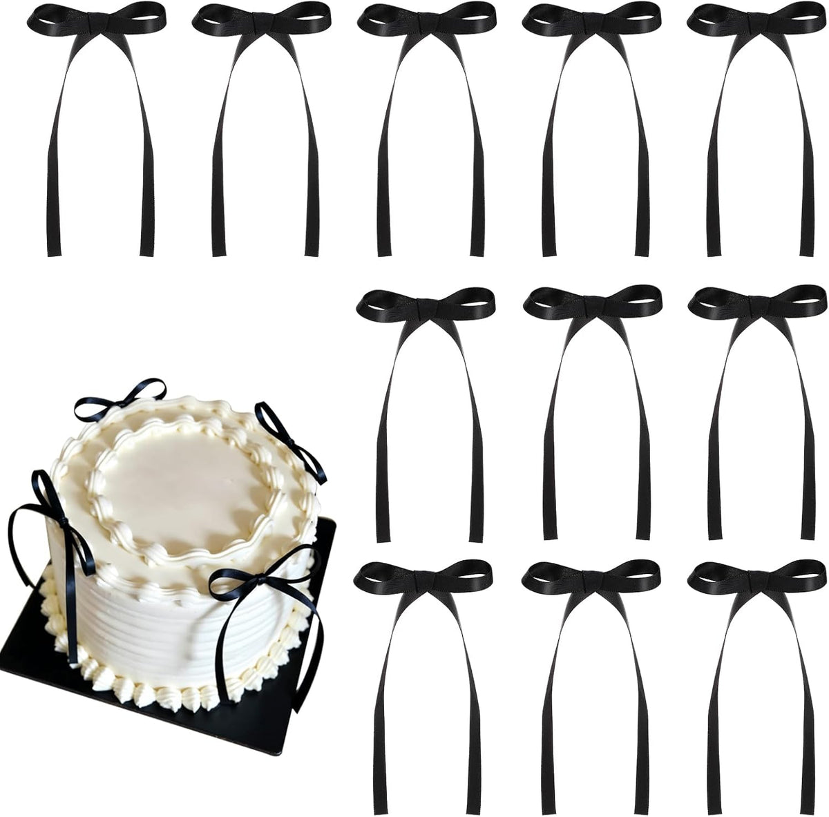 30 Pack Bow Cake Toppers Black Ribbon Bows for Cake Halloween Party Decor
