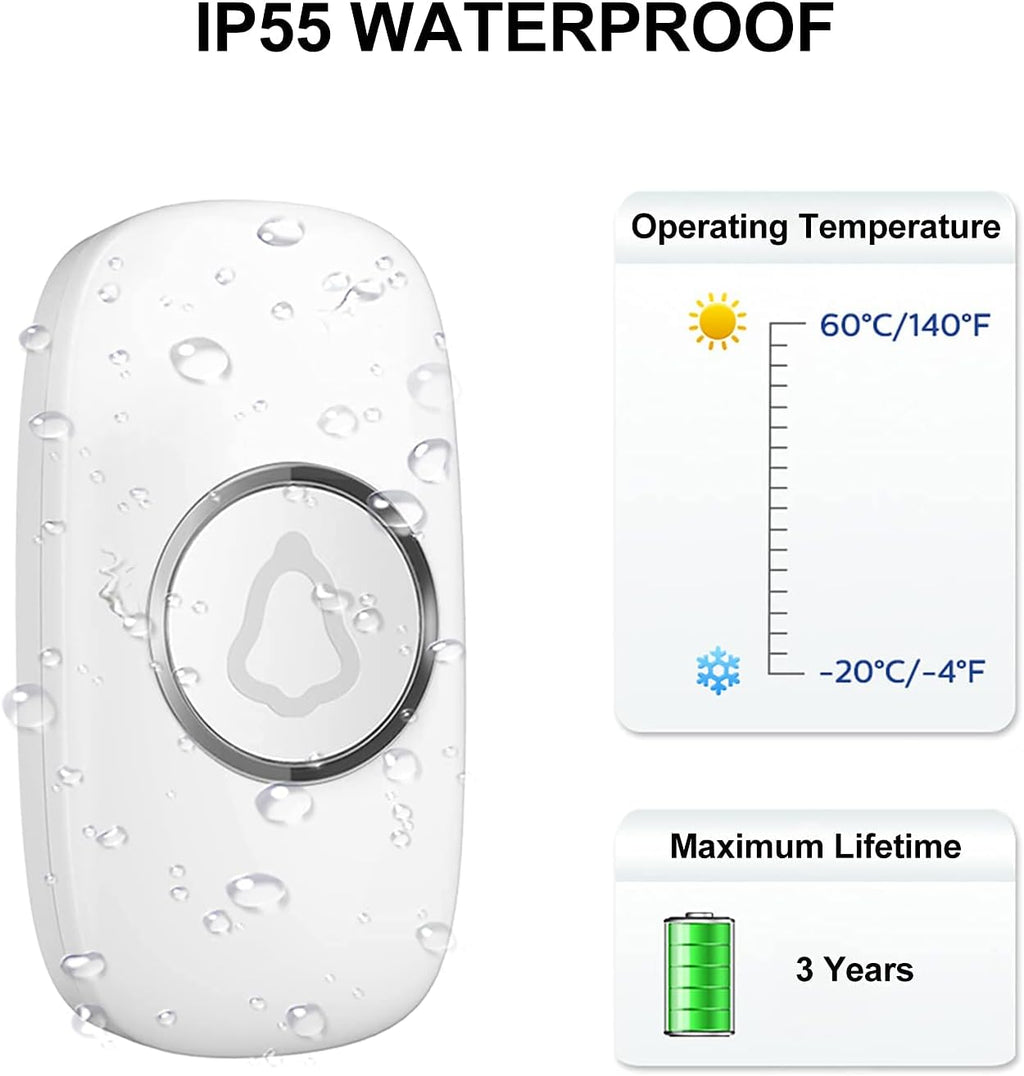 SECRUI Wireless Doorbell, Plug in Waterproof Operating at 1,000 Feet Long Range Cordless Battery Operated Doorbell with 58 Chimes 5 Volume Levels LED Light Easy Install for Home, School, Office-White
